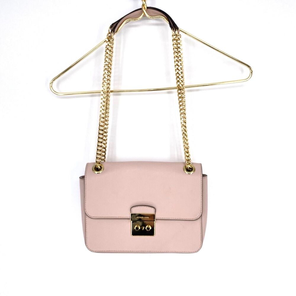 Michael Kors Brandi Leather Shoulder Bag Pink Gold Chain Strap New With Tags